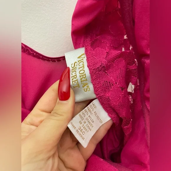 Vintage Victoria’s Secret Gold Label Hot Pink Floral Lace Bodysuit